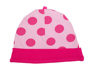 Image showing Pink baby hat with polka dots