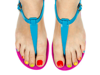 Image showing Female feet with a pedicure color