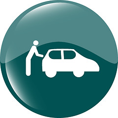 Image showing man and car on web icon (button) isolated on white