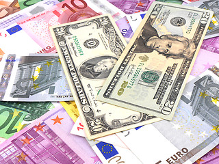 Image showing background of american and euro money