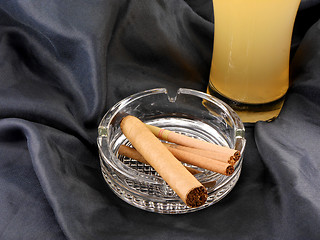 Image showing cuban cigar and beer cup