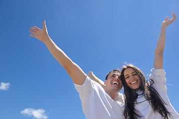 Image showing happy couple have fun on the beach