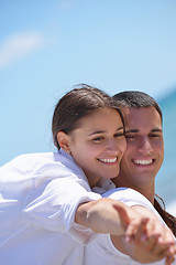 Image showing happy couple have fun on the beach