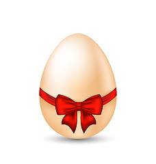 Image showing Easter paschal egg with red bow, isolated on white background