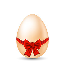 Image showing Easter paschal egg with red bow, isolated on white background