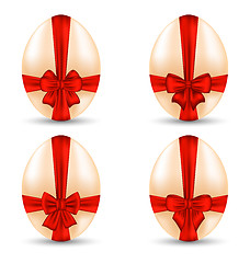 Image showing Easter set celebration egg wrapping red bow for your decoration