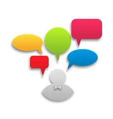 Image showing Icon of businessman with set colorful speech bubbles