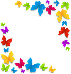 Image showing Spring background with painted butterflies border