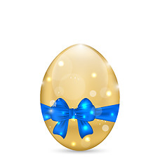 Image showing Easter paschal egg with blue bow, isolated on white background