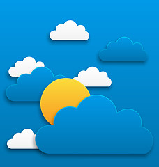 Image showing Paper sun with clouds, abstract summer background