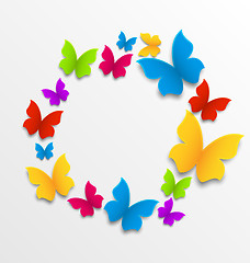 Image showing Spring card with colorful butterflies, circle composition
