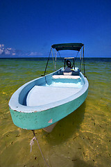 Image showing  tent in the  blue lagoon relax and boat   of sian kaan