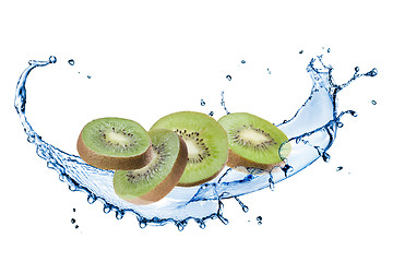 Image showing slices of kiwi with water splash isolated on white