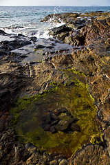 Image showing in lanzarote   foam rock spain landscape  stone cloud beach   