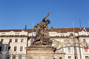 Image showing view of statue behind Prague castle