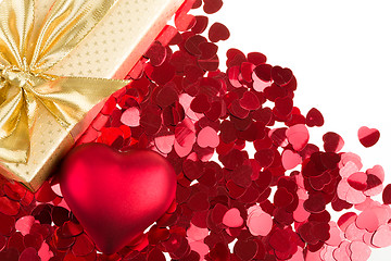 Image showing Red hearts confetti on white background