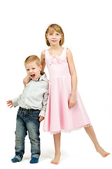 Image showing Studio portrait of siblings beautiful boy and girl