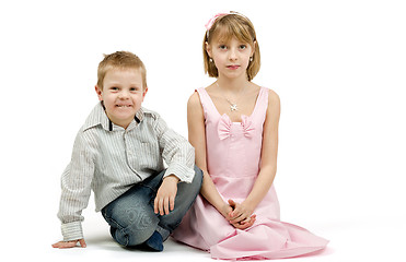 Image showing Studio portrait of siblings beautiful boy and girl