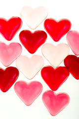 Image showing Brightly coloured red gums hearts