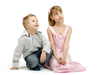 Image showing Studio portrait of siblings beautiful boy and girl