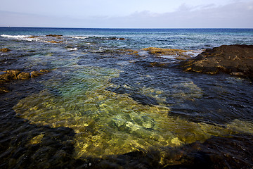 Image showing spain  water coastline  in lanzarote  sky cloud beach   