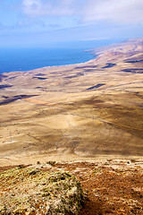 Image showing coastline lanzarote view from the top  and house field 