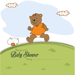 Image showing baby shower card with teddy bear chasing rushed to event