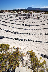 Image showing spain  hill white  beach    black rocks in the   lanzarote 