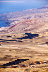 Image showing view from the top in lanzarote  and house field coastline