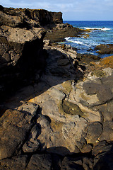 Image showing beach  light  water  in lanzarote  isle foam rock      sky cloud