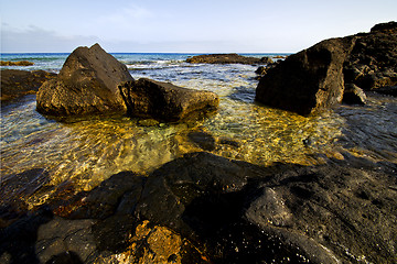 Image showing froth coastline in lanzarote  musk  and summer    