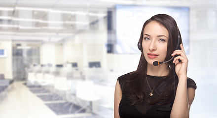 Image showing Woman with headset hotline online support