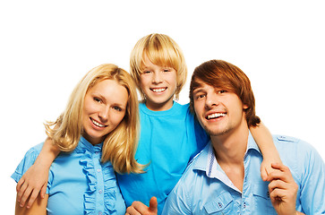 Image showing Little blond boy with loving parents