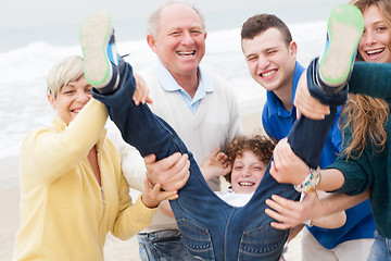 Image showing Family having fun at beach