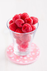 Image showing Fresh raspberries in glass