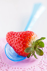 Image showing Fresh whole strawberry and spoon