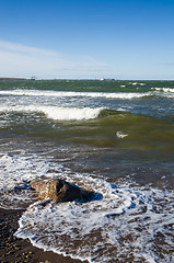 Image showing Sea waves lapping on the shore. Baltic Sea.