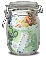 Image showing Banknotes Euro in jar