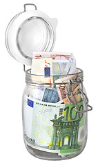 Image showing Euro banknotes in jar