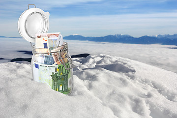 Image showing Euro banknotes in the snow