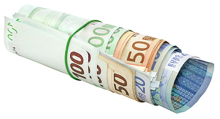 Image showing Roll of euro banknotes