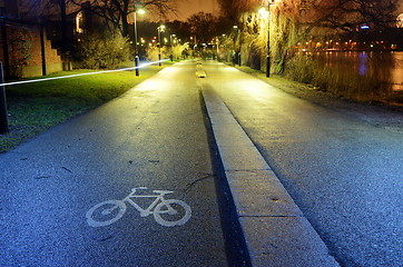 Image showing bike path in the park night city, Helsinki