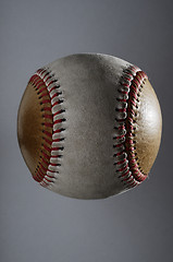 Image showing dirty baseball, white and brown on a gray background