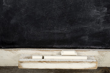 Image showing blank slate blackboard and chalk