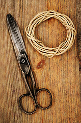 Image showing old scissors and hank of packthread with Grunge Filter