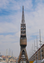 Image showing Old crane at Genoa harbour