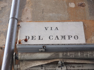 Image showing Via del Campo street sign in Genoa