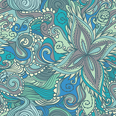 Image showing Seamless wave hand-drawn pattern, waves background