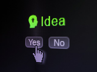 Image showing Marketing concept: Head With Light Bulb icon and Idea on digital computer screen