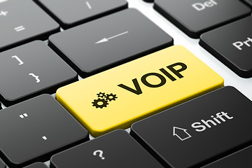 Image showing Web design concept: Gears and VOIP on computer keyboard background
